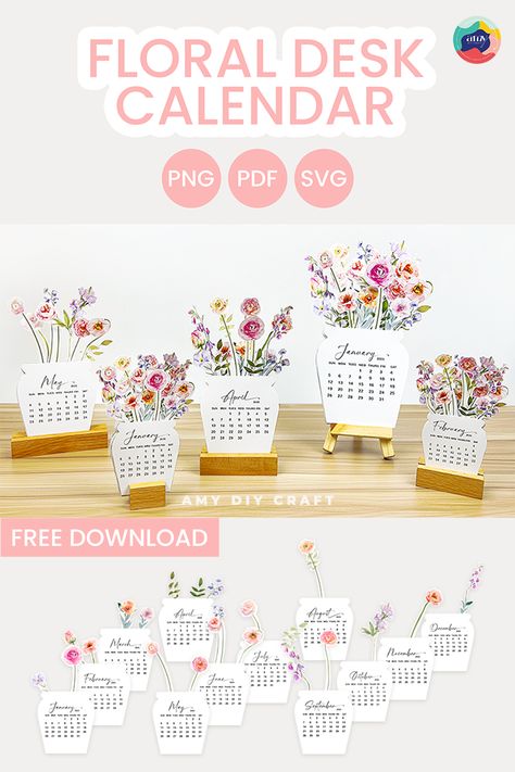 Free Printable Floral Desk Calendar 2025, DIY Mini Calendar, Lịch để bàn Handmade 2025 Printable Calendar Templates include: - 6 cm x 13 cm - 10 cm x 18 cm - 13 cm x 23 cm Available in PDF File (Letter sizes) + SVG File Download at my Youtube Channel AMY DIY CRAFT Perpetual Calendar Diy, Shaker Ornaments, 2025 Printable, Diy Desk Calendar, Desk Calendar Design, Mini Desk Calendar, Make Your Own Calendar, Table Calendar, Floral Desk