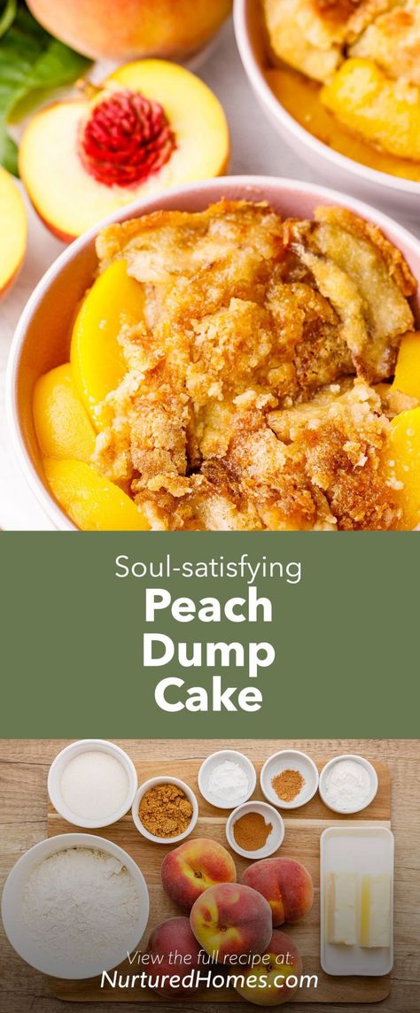 Soul-Satisfying Peach Dump Cake From Scratch (Without Cake Mix) - Nurtured Homes Dump Cake Mix Recipes, Homemade Dump Cake, Chocolate Summer Desserts, Gluten Free Summer Desserts, Summer Desserts Chocolate, Summer Desserts Gluten Free, Desserts Easy For A Crowd, Nutritious Desserts, Peach Dump Cake