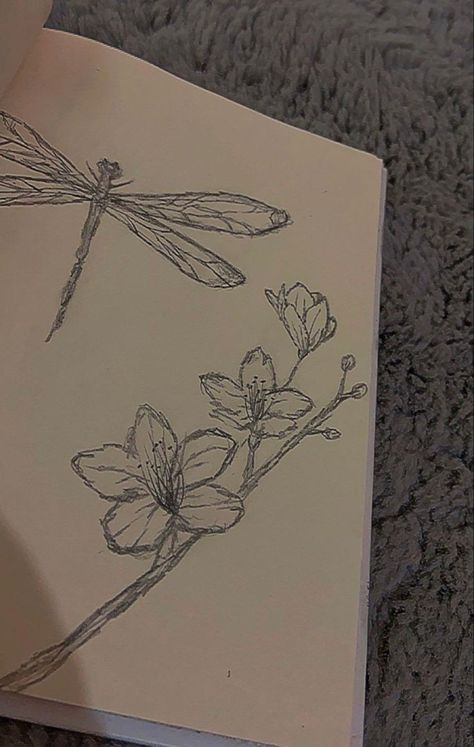 Moon Drawings Sketch, Flower And Butterfly Sketch, Aesthetic Sketch Doodles, Sketch Ideas Aesthetic Nature, Flowers Sketch Aesthetic, Dragonfly On Flower Drawing, Sketchbook Art Inspiration Flowers, Sketch Book Flower, Flowers Aesthetic Sketch