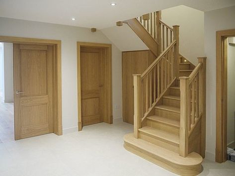 Quote: If you are using solid polished hardwoods always best that the same supplier supplies all i.e. the doors, the frames, the skirting and architraves. Oak Skirting Boards, Oak Staircase, Stairs And Doors, Oak Interior Doors, Black Interior Doors, Oak Stairs, Hallway Designs, Skirting Boards, Oak Doors