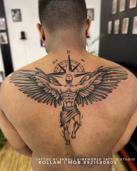 Back Tattoos For Guys Upper, Gay Tattoo, Archangel Tattoo, Private Tattoos, Upper Back Tattoos, Band Tattoo Designs, New Tattoo Designs, Tattoo Outline Drawing, Couples Tattoo Designs