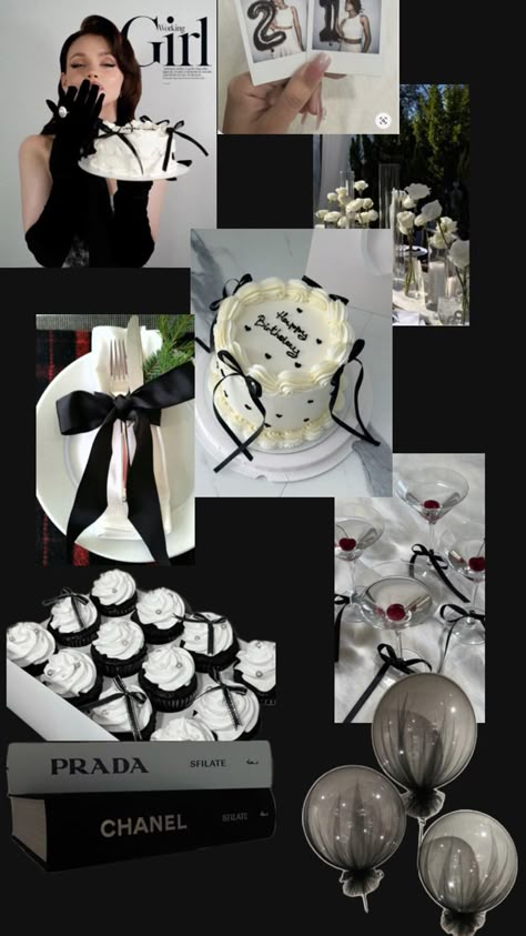 Winter Birthday Themes For Women, Vogue Birthday Theme, Black And Silver Decorations Party, Alessia Core, Winter Birthday Themes, Vogue Party, Vision Board Project, Silver Party Decorations, Birthday 25