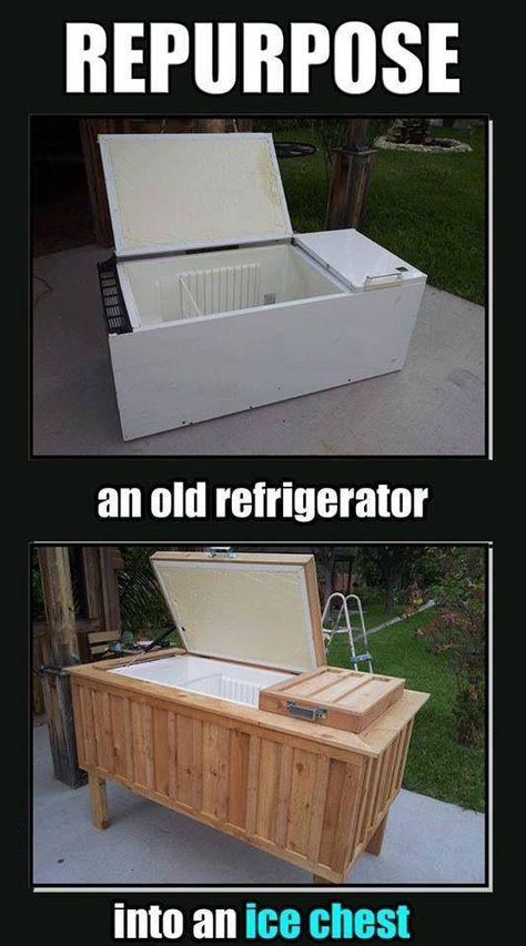 Repurpose an old refrigerator into an ice chest | 101 Gardening | Bloglovin’ Pallet Home Decor, Old Refrigerator, 1001 Pallets, Pallet Fence, Pallet Patio, Man Cave Home Bar, Wooden Sofa Set, Diy Upcycling, Ice Chest