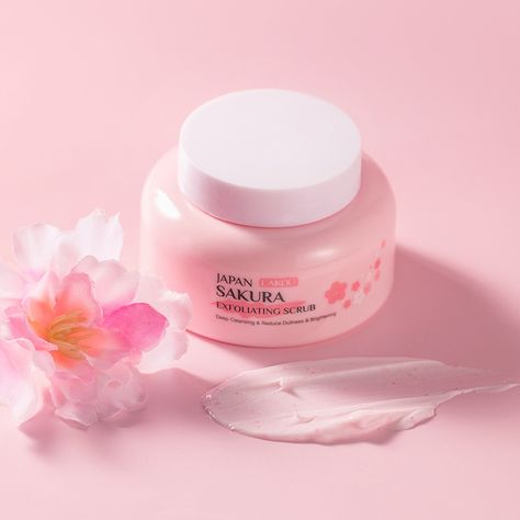 LAIKOU Sakura Face Exfoliating Scrub Cream Facial Body Scrub Creams Moisturizing Firming Brightening Laikou Sakura, Face Exfoliating, Prunus Mume, Exfoliating Face Scrub, Japan Sakura, Japanese Skincare, Exfoliating Scrub, Gentle Exfoliator, Bright Skin