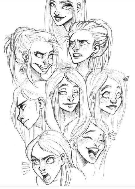 Facial Expressions Drawing, Cartoon Drawings Of People, Cartoon Drawings Disney, Drawing Face Expressions, Cartoon Drawing Tutorial, Mouth Drawing, 얼굴 그리기, Face Drawing Reference, Drawing Faces