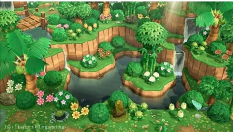 Horrible Gaming, Acnh Tropical, Beautiful Jungle, Natural Waterfalls, Animal Crossing 3ds, Animal Crossing Wild World, Island Theme, Animals Crossing, Tropical Animals