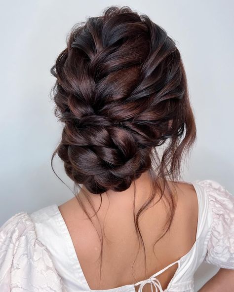 simple updos for long hair • Instagram Updo Long Hair Bridesmaid, Wedding Hairstyles Dark Hair Updo, Bride Updo Hairstyles Dark Hair, Wedding Hair Long Updo, Hair Up Wedding Hairstyles, Braided Wedding Hairstyles Short Hair, Bride Hairstyles For Long Hair Updo, Bride And Bridesmaids Hair, Wedding Hairstyles Braid Updo