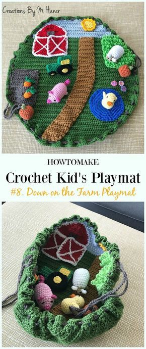 Crochet Down on the Farm Playmat Free Crochet Pattern - #Crochet Kids #Playmat Free Patterns Kids Gifts Toddler Crochet Gifts, Crochet Toys For Toddlers, Crochet For Toddlers, Crochet Games Patterns Free, Crochet Gifts For Grandma, Crochet Projects For Kids, Crochet Gifts For Kids, Crochet Ideas For Kids, Crochet Kids Toys