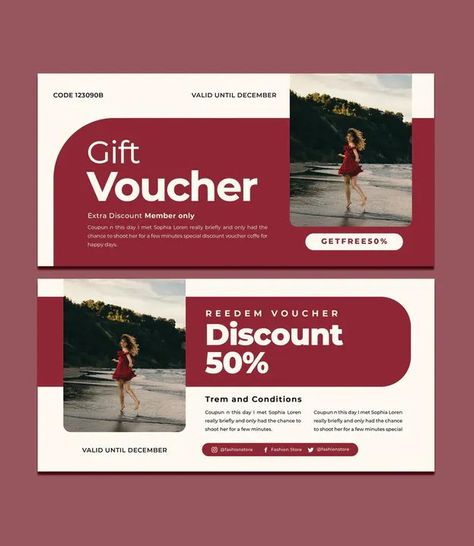 Fashion Free Discount Voucher Template PSD Tickets Design, Esthetician Supplies, Gift Voucher Design, Voucher Template, Voucher Design, Ticket Design, Coupon Design, Discount Vouchers, Membership Card