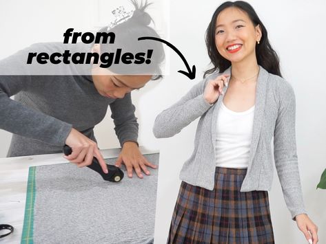 How to sew a cardigan with rectangles — Gwenstella Made Cardigan Diy, Diy Cardigan, Diagonal Line, Crop Cardigan, I Did It, Simple Shapes, How To Sew, Cropped Cardigan, Different Patterns