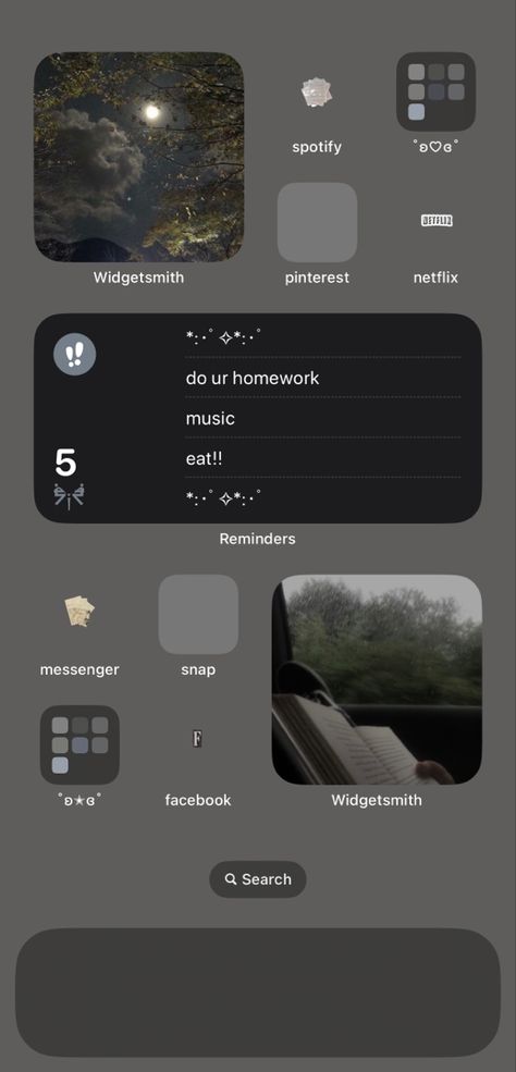 Iphone Homescreen Aesthetic Dark, Iphone Home Screen Dark Aesthetic, Blue Grey Iphone Wallpaper, Gray Ios 16 Wallpaper, Grey Ios 16 Home Screen, Grey Layout Iphone, Aesthetic Grey Homescreen, Cute Phone Themes Dark, Ios Homescreen Ideas Dark