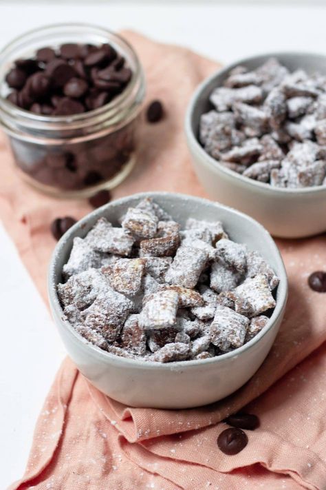 This vegan puppy chow is an instant family favorite, and it takes no time at all to prepare! #vegan #puppychow Puppy Chow Chex, Chocolate Cereal Treats, Puppy Chow Cookies, Chex Mix Recipes Original, Puppy Chow Christmas, Puppy Chow Chex Mix Recipe, Puppy Chow Recipe, Chex Mix Puppy Chow, Muddy Buddies Recipe