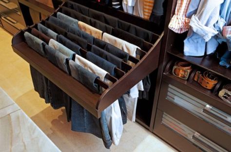 I like this as a space saver for slacks - would work in a reach in closet Closet Renovation Before And After, Pants Storage, Closet Idea, Hanging Pants, Contemporary Closet, Pants Hanger, Dressing Room Closet, Pants Rack, Closet Remodel