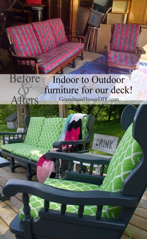 Outdoor Furniture Makeover, Muebles Shabby Chic, Painting Wooden Furniture, Porch Furniture, Diy Garden Furniture, Refurbished Furniture, Diy Furniture Projects, Ikea Hacks, Redo Furniture