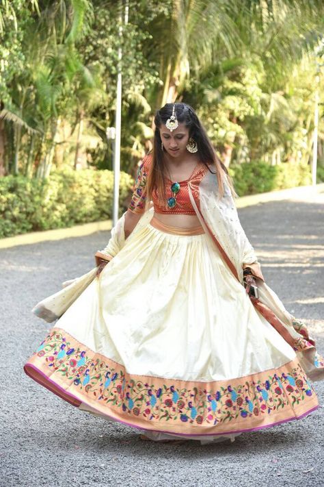 Paithani saree lehenga Paithani Saree Dress Recycle, Paithani Saree Dress Gowns, Paithani Dress Pattern, Paithani Saree Dress, Paithani Kurti, Engagement Half Saree, Paithani Dresses, Saree Dress Recycle, Recycling Dress