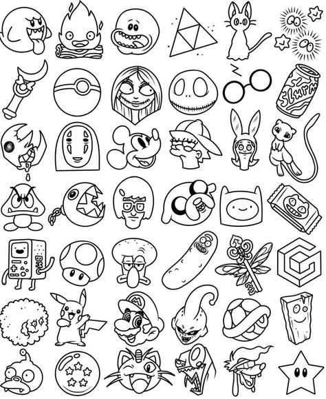 Outline Tattoo Ideas Men, Cartoon Tattoo Flash Sheet, $50 Flash Tattoo, Small Linework Tattoo Design, Easy Line Work Tattoo, Tattoo Line Work Practice, Dotted Tattoo Design, Tattoo Flash Sheet Ideas, February Tattoo Ideas