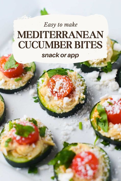 Cherry Tomato Feta, Cucumber Bites Appetizers, Feta Crumbles, Mediterranean Cucumber, Mediterranean Hummus, Hummus Appetizers, Mediterranean Appetizers, Cucumber Appetizers, Mediterranean Flavors