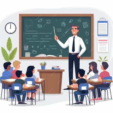 Flat illustration of a teacher in a class | Premium AI-generated vector Teacher Flats, Flat Illustration, A Class, Graphic Resources, Back To School, Quick Saves