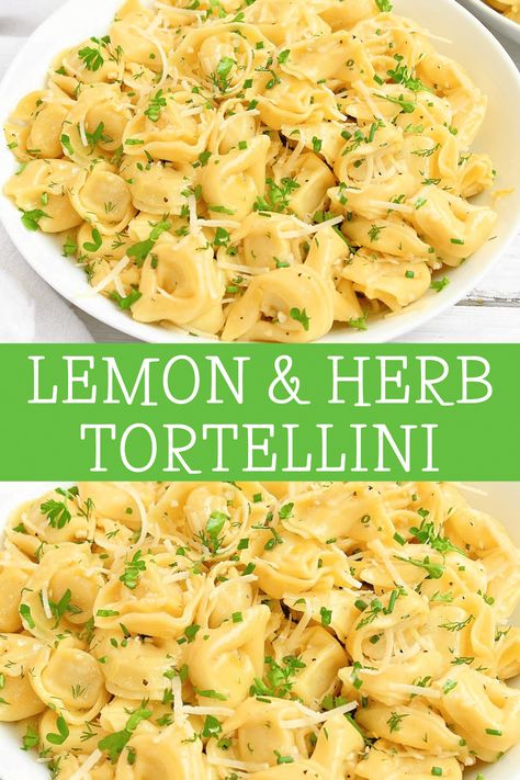 Lemon and Herb Tortellini ~ Easy pasta dinner made with dairy-free tortellini, zesty lemon, and garden fresh herbs! Ready to serve in 20 minutes! Summer Pasta Recipes, Easy Pasta Dinner, Tortellini Recipes, Tortellini Pasta, Vegan Parmesan Cheese, Vegan Pasta Recipes, Easy Veggie, Lemon Pasta, Yummy Pasta Recipes