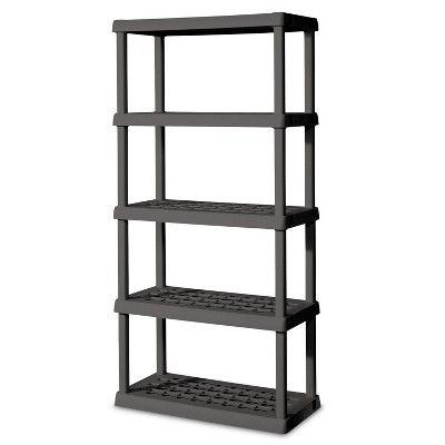 Walmart Shelves, Plastic Shelving Units, Plastic Storage Shelves, Shelves For Storage, Grey Shelves, Bin Storage, Plastic Shelves, Garage Shelf, Storage Racks