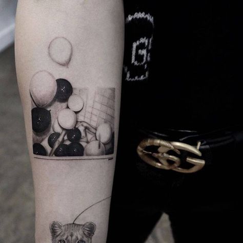 House Of Balloons Tattoo, Deftones Tattoo Ideas, Weeknd Tattoo Ideas, Abel Tattoo, Balloons Tattoo, Album Cover Tattoo, Trilogy Tattoo, Deftones Tattoo, The Weeknd Tattoo