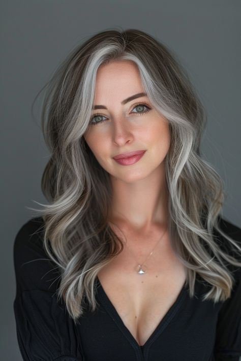 Butterfly Haircut Gray Hair, Gray Hair Under 40, Butterfly Haircut Balayage, Butterfly Haircuts, Long Grey Hair, Women Haircuts Long, Grey Hair Transformation, Grey Hair Inspiration, Beautiful Gray Hair