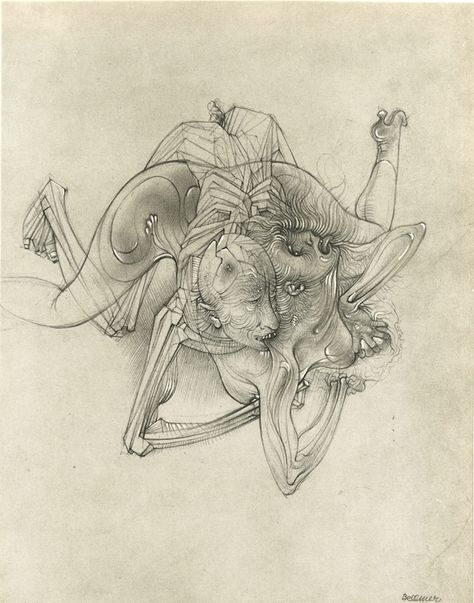 Hans Bellmer, drawing, 1964 Hans Bellmer, Cottagecore Wallpaper, White Gouache, Drawn Together, Dark Artwork, Dark Arts, Modern Artists, Graph Paper, Outsider Art