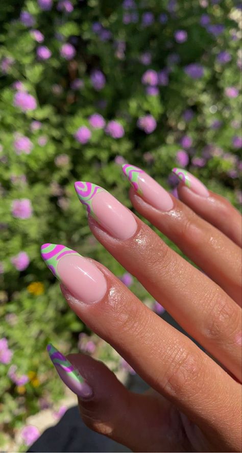 Ibiza Nails Summer, Summer Acrylic Nails Almond, Pastel Chrome Nails, Crazy Summer Nails, Trending Summer Nails 2023, Cute Vacation Nails, Unique Summer Nails, Nail Inspo Unique, Long French Tip