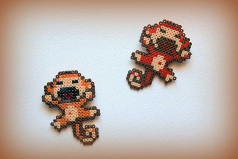 Monkey Hama Beads, Perler Beads Monkey, Hama Beads Animals, Melty Bead Designs, Melt Beads Patterns, Hamma Beads Ideas, Easy Perler Bead Patterns, Melty Bead Patterns, Pearl Beads Pattern