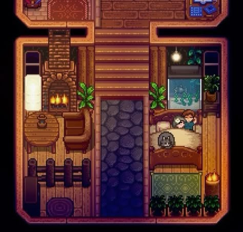 Stardew Valley Bedroom Design, Stardew Farm Ideas, Stardew Design, Stardew House, Stardew Layout, Stardew Valley Design, Stardew Valley House, Stardew Valley Farm Ideas, Stardew Mods