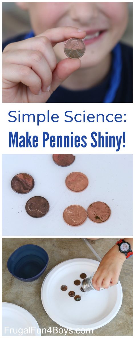 Science for Kids:  Make Old Pennies Shiny Again! Salt and vinegar turns pennies again - great chemistry project for kids! Kitchen Backsplash Diy, How To Clean Pennies, Kids Science Experiments, Science Activities For Toddlers, Chemistry Project, Chemistry Projects, How To Clean Copper, Salt And Vinegar, Simple Science