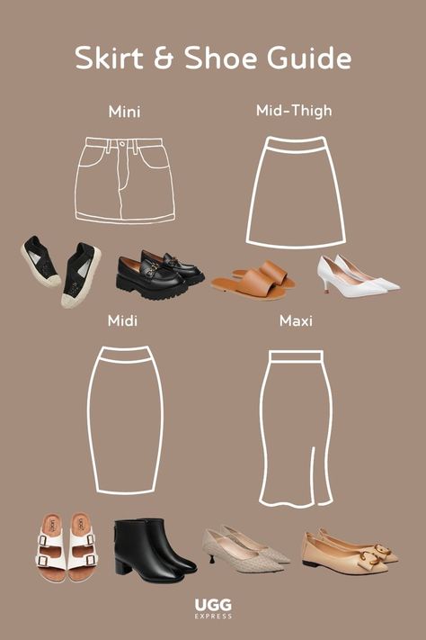 Struggling with what shoes to pair with different length skirts? This guide has got you covered! 🤩 Shoe Guide, Women Shoes, Skirt