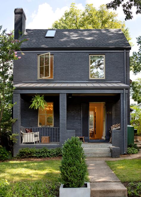 Blue House Blue Trim, Brick Siding, Black Houses, Paint Colors For House, Colors For House, Exterior Inspiration, Exterior Paint Colors For House, Exterior Makeover, Brick Facade