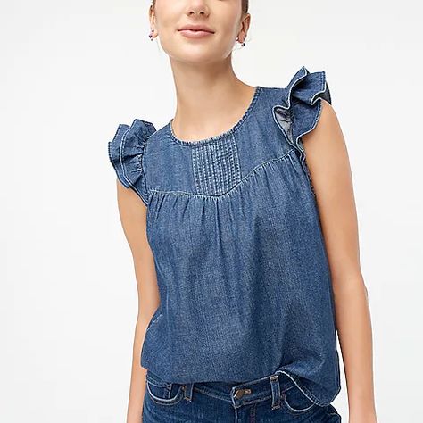 J.Crew Factory - Everyday Deals On Sweaters, Denim, Shoes, Handbags & More J Crew Style, Top For Women, J Crew Factory, Ruffle Top, Chambray, Cool Shirts, Shirts Tops, Sleeveless Top, J Crew