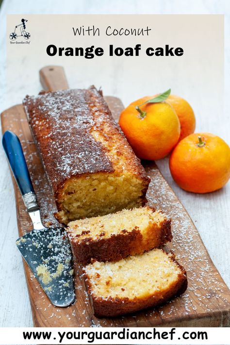 Indulge in the delightful flavors of this Orange Loaf Cake, a soft and sweet Italian breakfast treat. Don't waste a drop of freshness - grate the zests before juicing your oranges to infuse the cake with a burst of citrusy aroma. The sweet crunch of coconut complements the orange perfectly, and with its intense flavor, there's no need for frosting. Easy to make, these square cake slices are ideal for on-the-go lunches or picnics. Orange Coconut Cake, Orange Loaf, Orange Loaf Cake, Homemade Brioche, Drop Cake, Orange Bread, Coconut Slice, Cake Slices, Easy Sweets