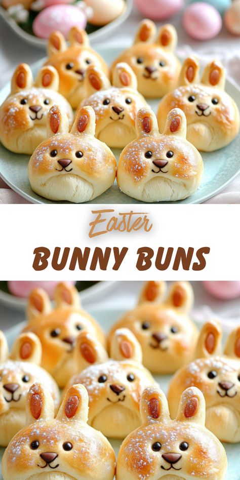 Easter Bunny Buns are adorable, fluffy, and slightly sweet bread rolls shaped like bunnies—perfect for Easter brunch. Enjoy them plain, dusted with powdered sugar, or filled with jam or chocolate. A fun and festive treat for the whole family! Bunny Buns, Sweet Bread Rolls, Festive Treats, Sweet Bread, Easter Brunch, Bread Rolls, Powdered Sugar, Buns, Easter Bunny