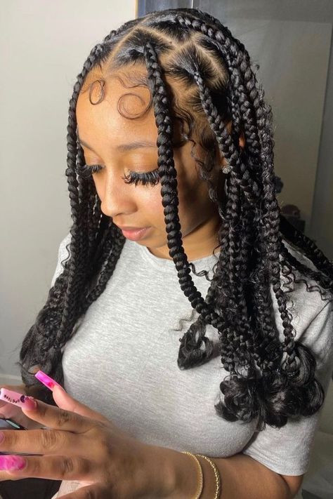 Coi Leray Braids With Curls, Coi Braids, Leray Braids, Coi Leray Braids, Coi Leray, Short Box Braids Hairstyles, Couple Tattoos Unique, Big Box Braids Hairstyles, Cute Box Braids