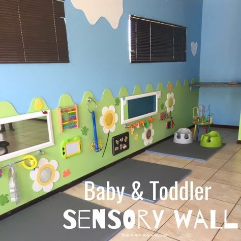 We were privileged to be part of an exciting revamp project of the family room at our church. We decided to make one of the walls a sensory wall with toys that will keep the littlies entertained while the parents can focus on the service. The age group this room is catering for is the 0-3 … Toddler Daycare Rooms, Infant Room Ideas, Daycare Room Ideas, Infant Room Daycare, Infant Toddler Classroom, Church Nursery Decor, Kids Church Rooms, Church Nursery Ideas, Daycare Spaces