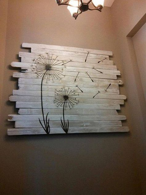 #HomeDécor, #PalletWallArt, #RepurposedPallet If you want to sell your property fast, you want to do everything you can to help it happen! However, there are things that can hinder the sale of property. It is important to make your property stand out to tempt potential buyers. While a quick Tre Kunst, Dandelion Painting, Diy Wand, Decor Ikea, Dekor Diy, Pallet Wall, Pallet Art, Pallet Ideas, Into The Woods