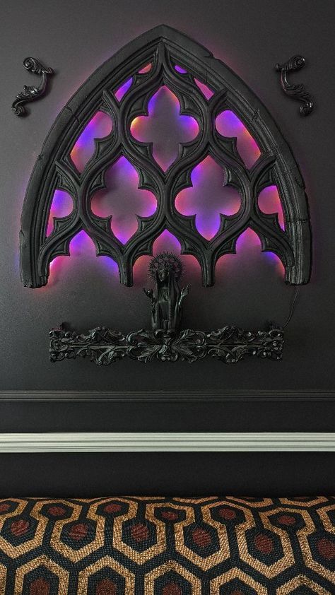 #gothicdecor hashtag on Instagram • Photos and videos Gothic Sleigh Bed, Goth Home Decor Diy Living Room, Black Wall Design Room Ideas, Gothic Style Interior, Gothic Witchy Bedroom, Gothic Minimalist Decor, Black Light Room Ideas, Goth Home Decor Diy, Gothic Style Furniture