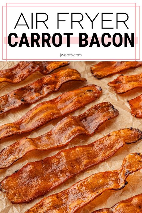 Air Fryer Carrot Bacon is a delicious and healthy alternative to the classic breakfast meat! Compatible with vegan and vegetarian diets, this nutritious twist is so easy to fry up extra crispy in your air fryer! Carrot Bacon Recipe, Airfryer Ideas, Carrot Bacon, Air Fry Bacon, Kid Friendly Vegetarian Recipes, Frying Recipes, Vegan Meat Recipe, Vegetarian Diets, Breakfast Meat