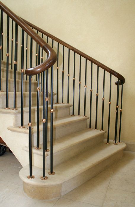 Bespoke Staircase Balustrade with Walnut Handrail - Fine Iron Staircase Victorian, Iron Balustrade, Staircase Balustrade, Bespoke Staircases, Luxury Staircase, Staircase Railing Design, Handrail Design, Staircase Handrail, Iron Staircase