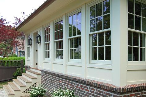 Enclosed porch look Enclosed Front Porches, 3 Season Porch, Porch Enclosures, Porch Windows, Front Door Makeover, Porch Remodel, Building A Porch, Enclosed Porches, Sunroom Designs