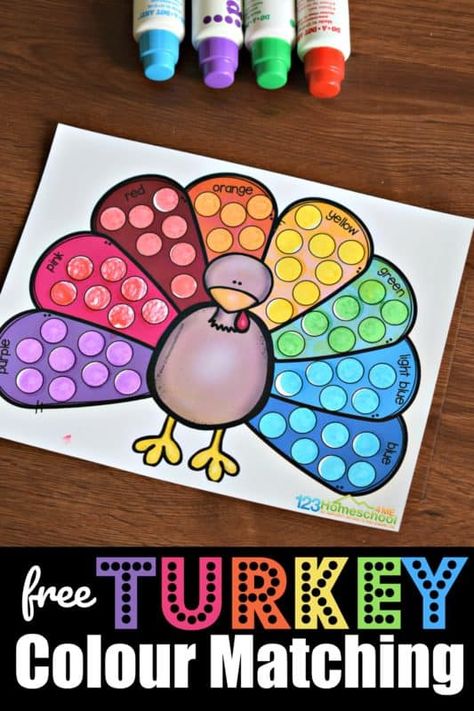 Paper Plate Turkey, Color Activities For Toddlers, Matching Games For Toddlers, Thanksgiving Games For Adults, Toddler Printables, Thanksgiving Activities Preschool, Turkey Activity, Thanksgiving Games For Kids, Thanksgiving Writing