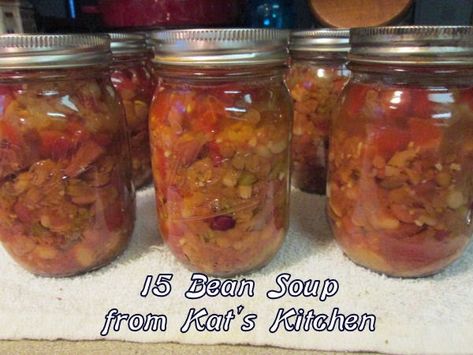 Welcome to Kat's Canning Tidbits I hope you enjoy your visit!: Fifteen Bean Soup Homemade Buttermilk Cornbread, 16 Bean Soup, Canning Soup Recipes, Canning Beans, 15 Bean Soup, Pressure Canning Recipes, Buttermilk Cornbread, Home Canning Recipes, Soup Beans