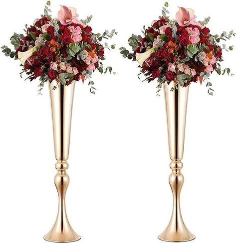 Amazon.com: SHOHAYTO 2 Pcs 22" Tall Gold Vases Metal Flower Arrangement Stand, Versatile for Centerpieces, Decoration for Table, Party, Wedding : Home & Kitchen Flower Stand For Wedding, Tall Gold Vases, Metal Flower Stand, Wedding Flower Vase, Dinner Centerpieces, Wedding Party Centerpieces, Wedding Vase Centerpieces, Vase Gold, Gold Centerpieces