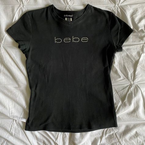 Bebe Shirt 2000s, Black Y2k Shirt, Bebe Shirt, Y2k T Shirt, Cute Shirts Aesthetic, 2000s Shirts, Bebe Shirts, Mcbling Fashion, 2000s Outfit