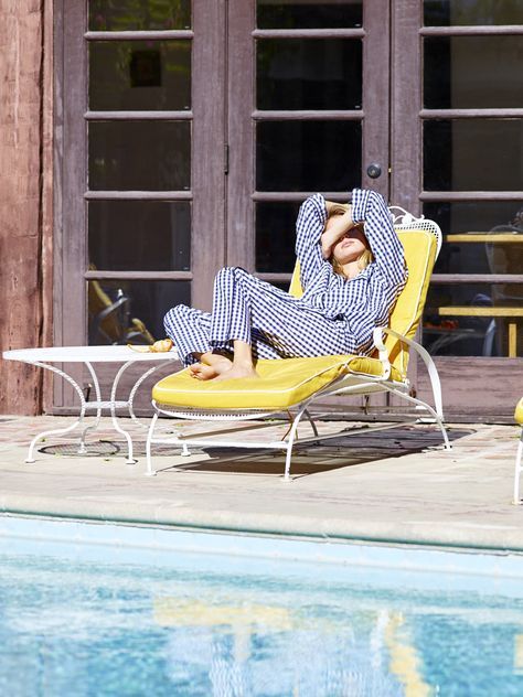 sunbathe in your loungewear Loungewear Editorial, Modern Preppy Style, Sleepy Jones, Best Pajamas, Pajama Dress, The Eclipse, Yellow Submarine, Outdoor Photography, Smooth Skin