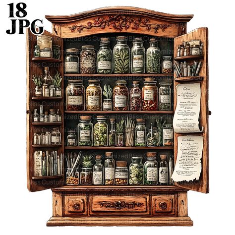 18 Apothecary Cabinet Clipart, Apothecary Clipart, Dark Academia, High Quality JPGs, Junk Journal, Digital Download, Commercial Use, Craft ✧ WHAT YOU'LL GET ✧ ➤ Unique JPG files ➤ High resolution images: 4096 x 4096 pixels, 300 DPI ➤ Unlimited personal and commercial use license ➤ Instant access after purchase ✧ HOW TO DOWNLOAD ✧ The file can be immediately downloaded right after you complete your purchase in the "Purchases" area. To access the file, go to the following link: etsy.com/your/purchases ✧ PLEASE NOTE ✧ ➤ Comes with a white background NOT a transparent one. ➤ This is a digital file only, no physical product will be shipped to you. ➤ Colors may appear slightly different on different monitors. ➤ You are welcome to use the clipart for commercial purposes. ➤ Please do not redistrib Modern Apothecary Aesthetic, Apothecary Design, Apothecary Cabinet, Journal Digital, High Resolution Images, Apothecary, Dark Academia, Junk Journal, Armoire