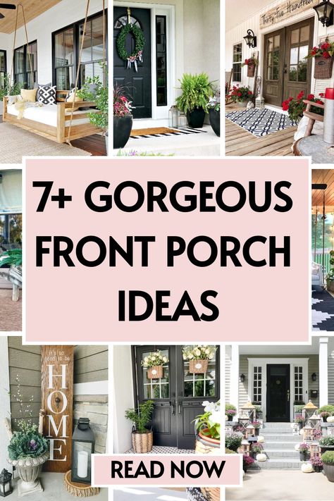 7 front porch ideas Beside Front Door Decor Outside, Shed Front Porch Ideas, Outdoor Porches Ideas, Front Door Area Ideas, Elegant Front Porch Ideas, Add Porch To House Front Entry, Front Porch Decor Modern, Tiny Front Porch Ideas, Southern Front Porch Ideas